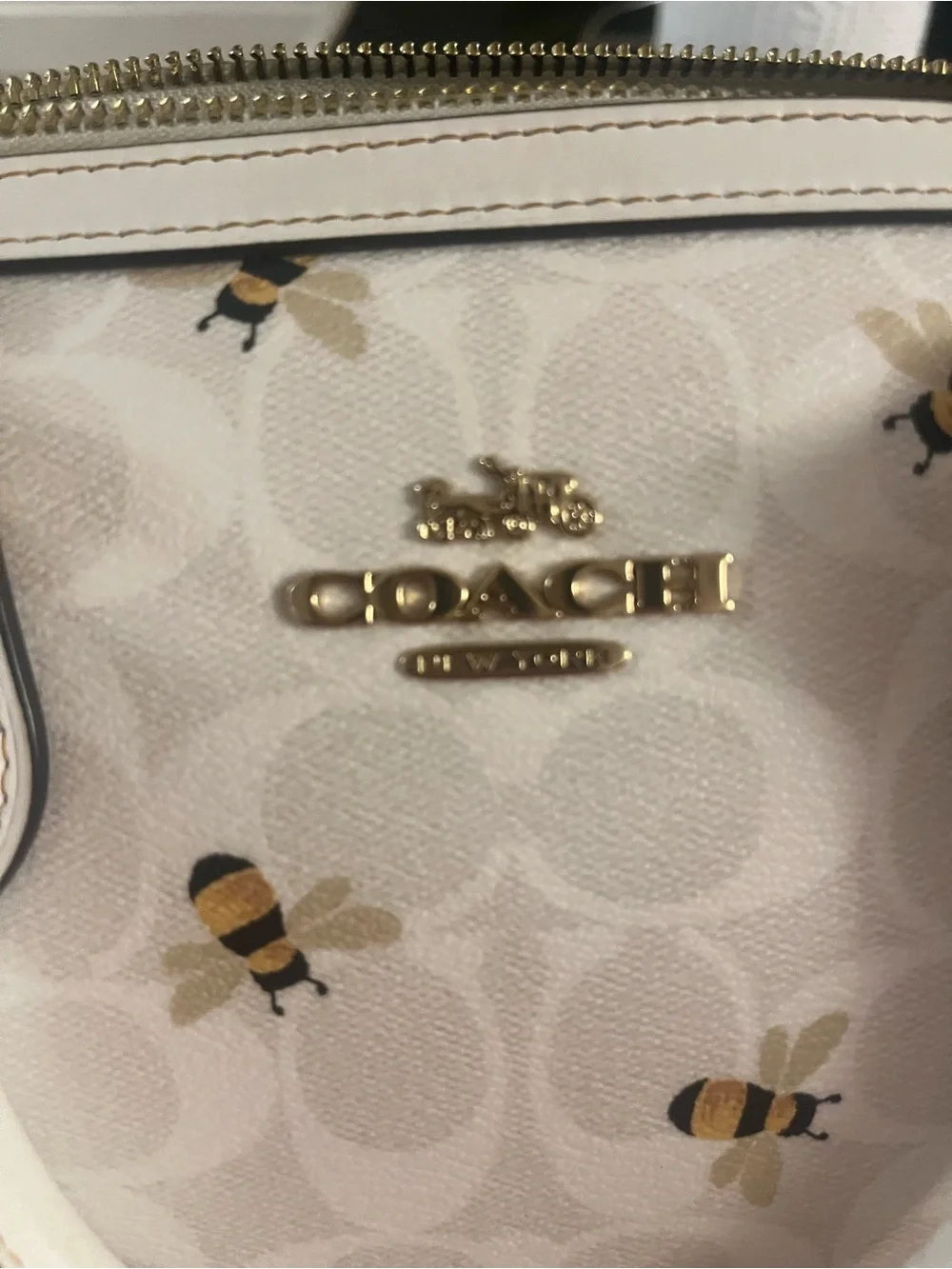 Coach White Bee Print Satchel with Matching Wallet